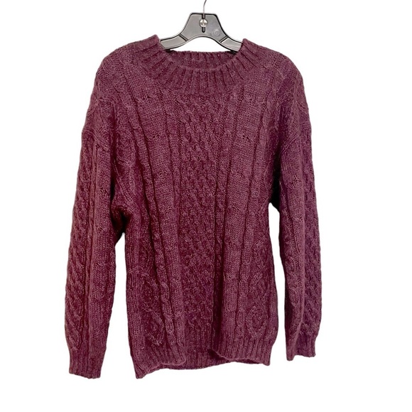 Vintage 90's Paris Sport Club Mohair Cable knit Sweater Berry Cottagecore SZ M - Picture 1 of 10